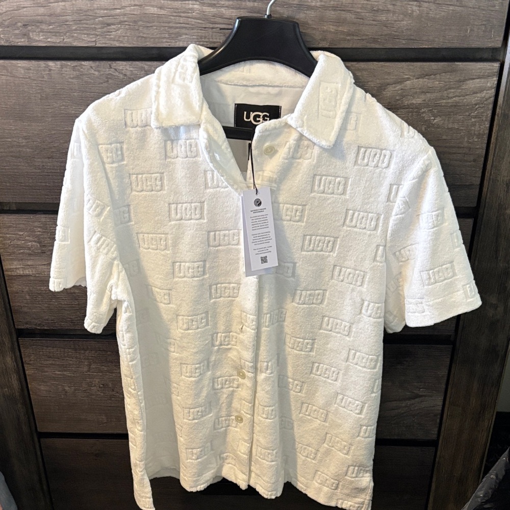 UGG White Textured Polo Shirt